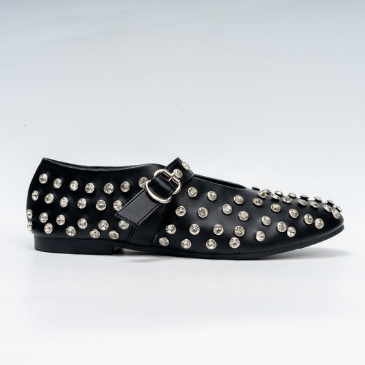 The Glam Studded - Black Flat Ballerinas