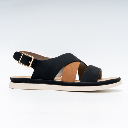 Forever Chic Two-Tone Crisscross Strap Black Sandals
