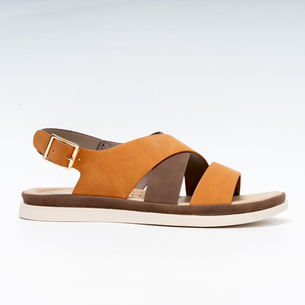 Forever Chic Two-Tone Crisscross Strap Brown Sandals - view 2