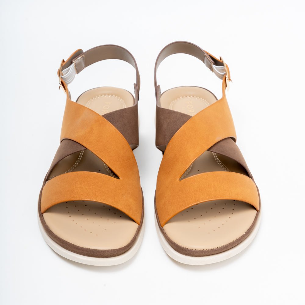 Forever Chic Two-Tone Crisscross Strap Brown Sandals - view 4