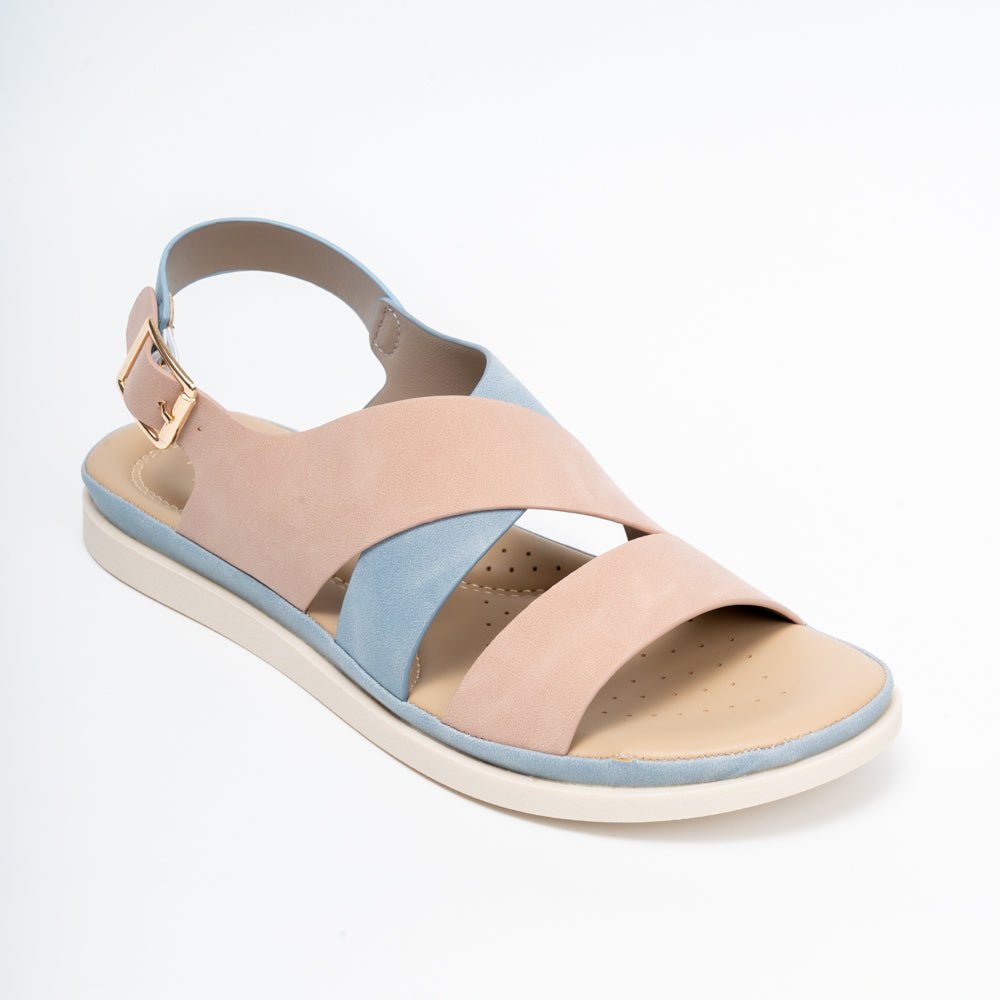 Forever Chic Two-Tone Crisscross Strap Blue Sandals - view 3