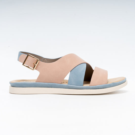Forever Chic Two-Tone Crisscross Strap Blue Sandals