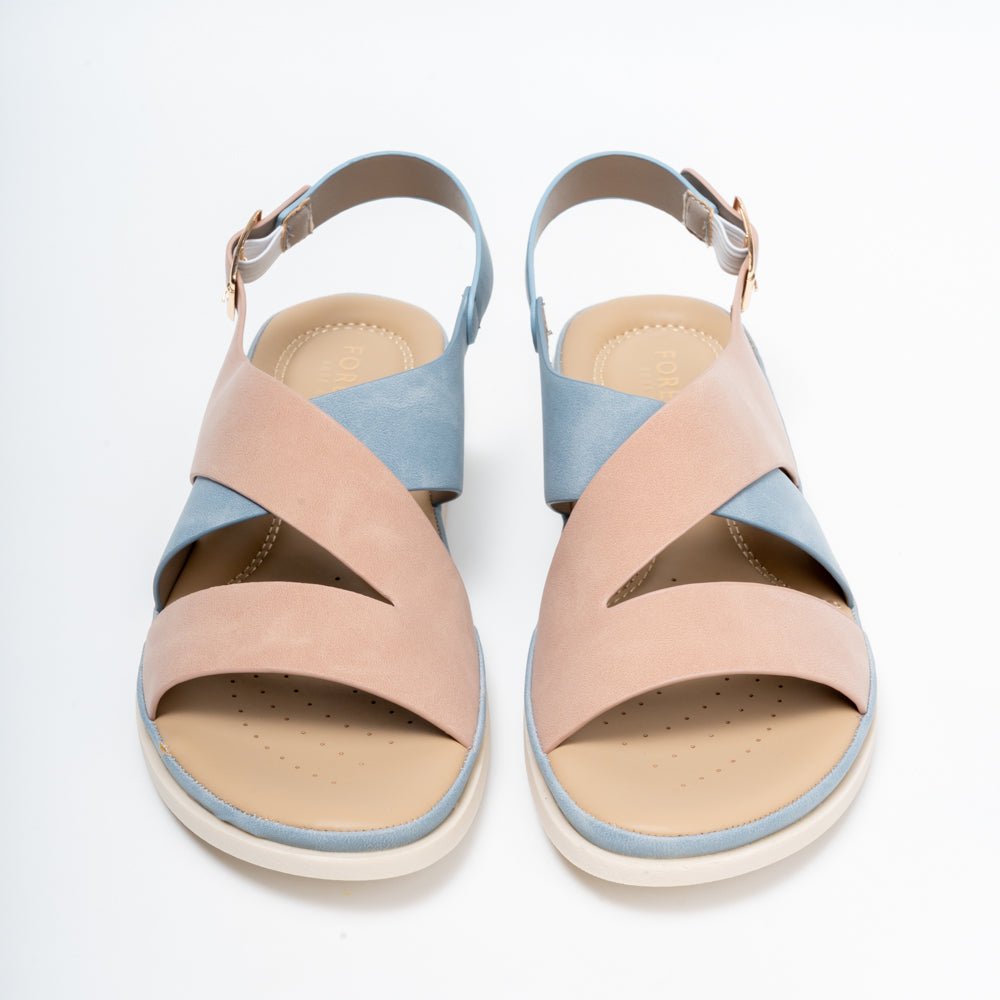 Forever Chic Two-Tone Crisscross Strap Blue Sandals - view 4