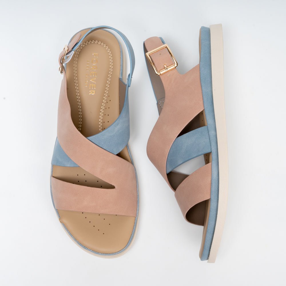 Forever Chic Two-Tone Crisscross Strap Blue Sandals - view 5