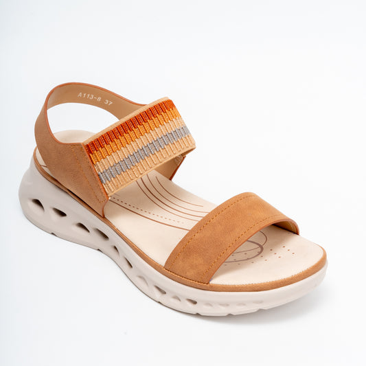 Stretch Strap Comfort - Camel Wedge Sandal
