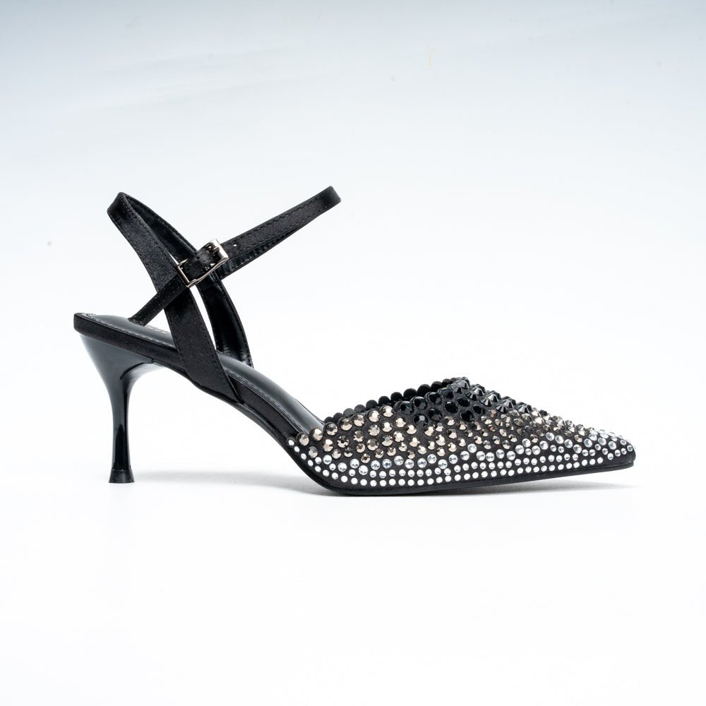 Noirelle Crystal Embellished Slingback Heels - Black