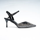 Noirelle Crystal Embellished Slingback Heels - Black