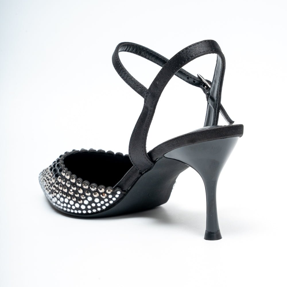 Noirelle Crystal Embellished Slingback Heels - Black - view 3