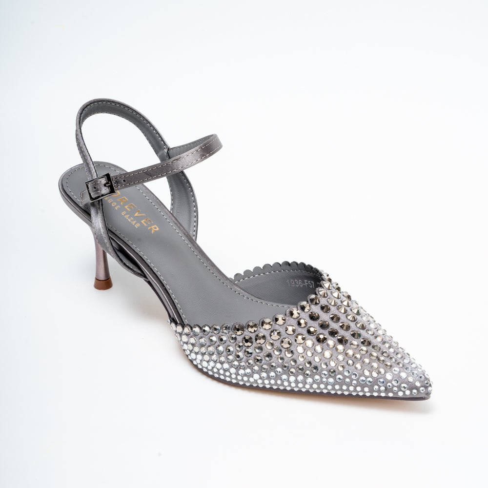 Noirelle Crystal Embellished Slingback Heels - Gun Metal - view 2