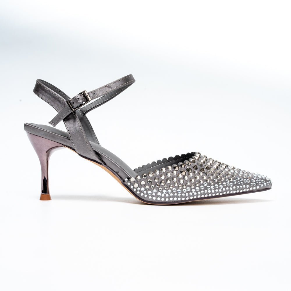 Noirelle Crystal Embellished Slingback Heels - Gun Metal
