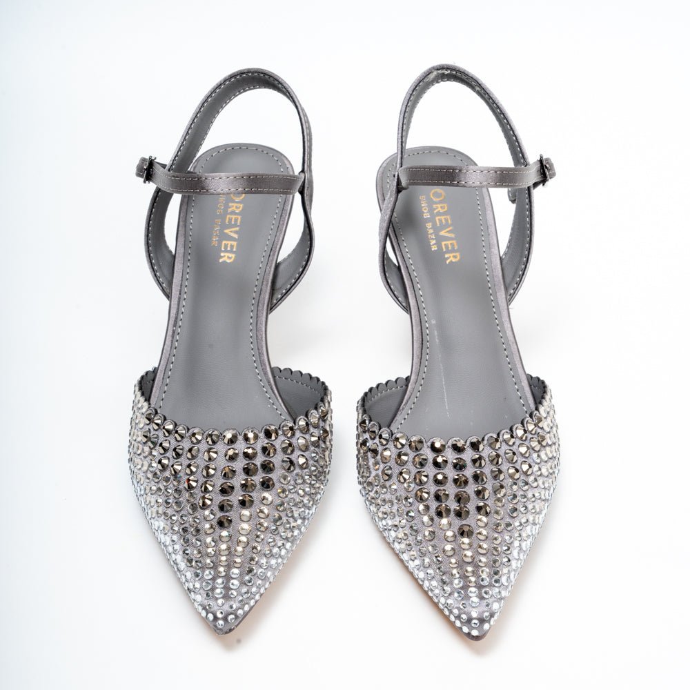 Noirelle Crystal Embellished Slingback Heels - Gun Metal - view 4