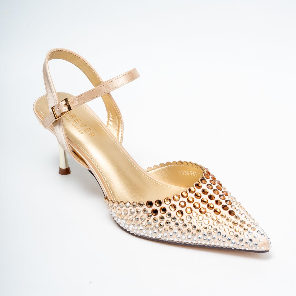 Noirelle Crystal Embellished Slingback Heels - Gold - view 2