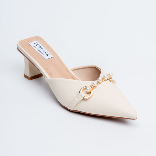 Pearl Embellished - Beige Mules