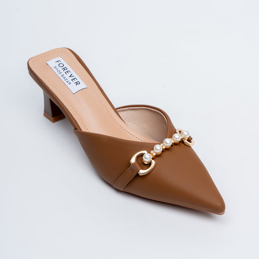 Pearl Embellished - Brown Mules