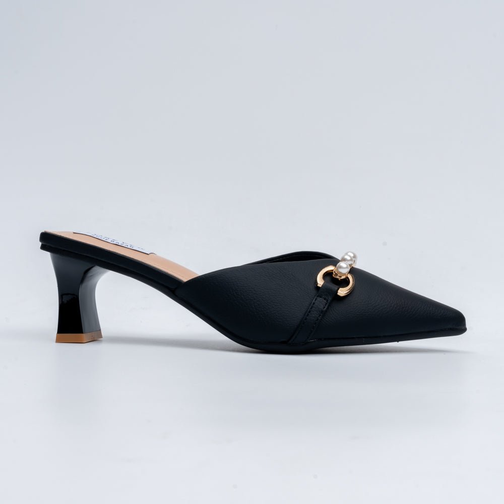 Pearl Embellished - Black Mules - view 2