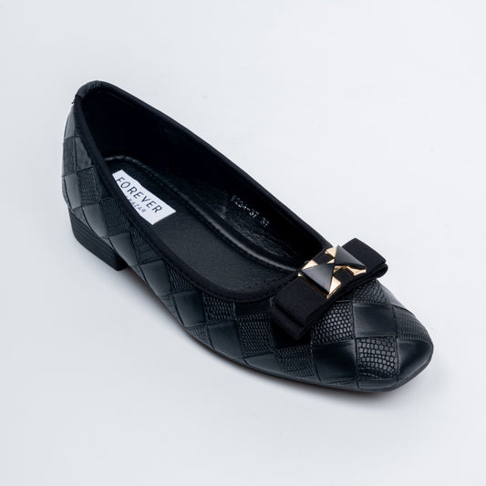 Quilted Charm - Black Flat Ballerinas
