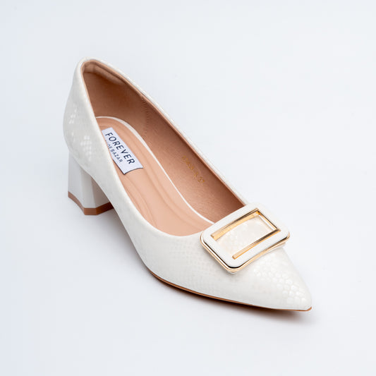 The Gianna Modern - White Block Heel Pumps