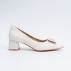 The Gianna Modern - White Block Heel Pumps
