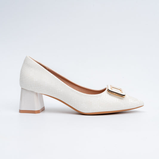 The Gianna Modern - White Block Heel Pumps