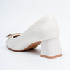 The Gianna Modern - White Block Heel Pumps