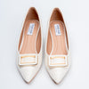 The Gianna Modern - White Block Heel Pumps