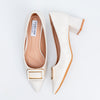The Gianna Modern - White Block Heel Pumps