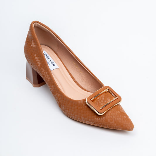 The Gianna Modern - Brown Block Heel Pumps