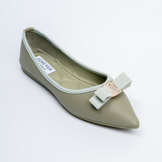 The Bella Bow - Green Flat Ballerinas
