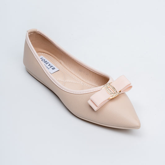 The Bella Bow - Beige Flat Ballerinas