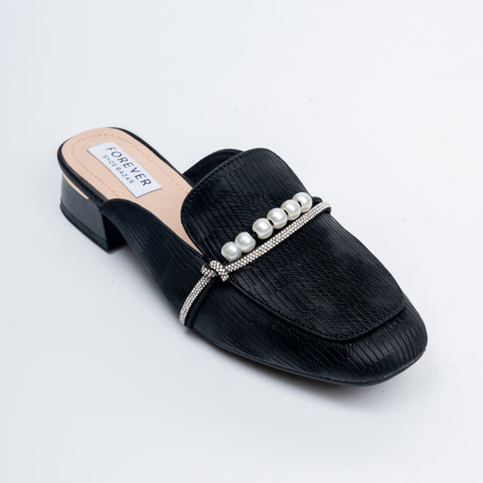 Aria Pearl - Black Casual Mules