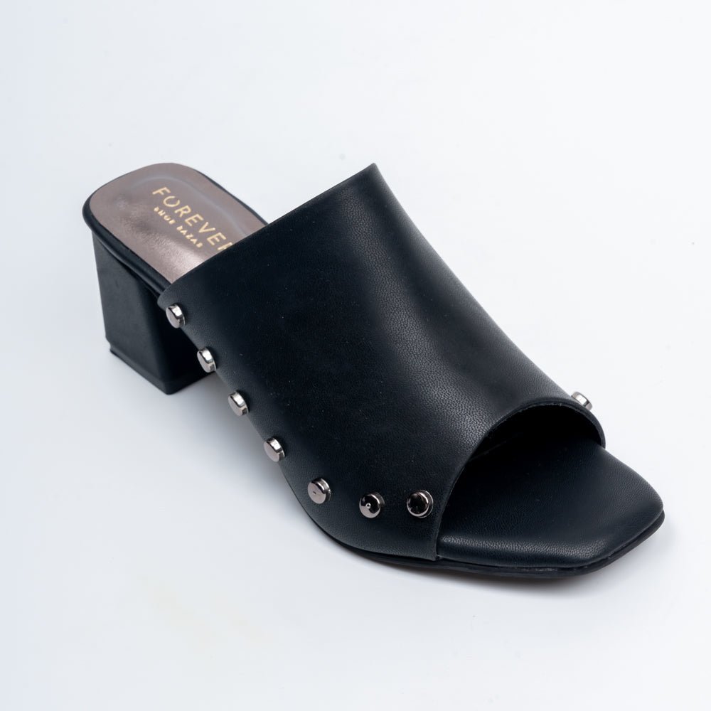 Stud Story - Black Block Heel Mules - view 3
