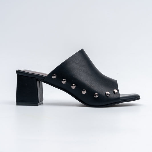 Stud Story - Black Block Heel Mules