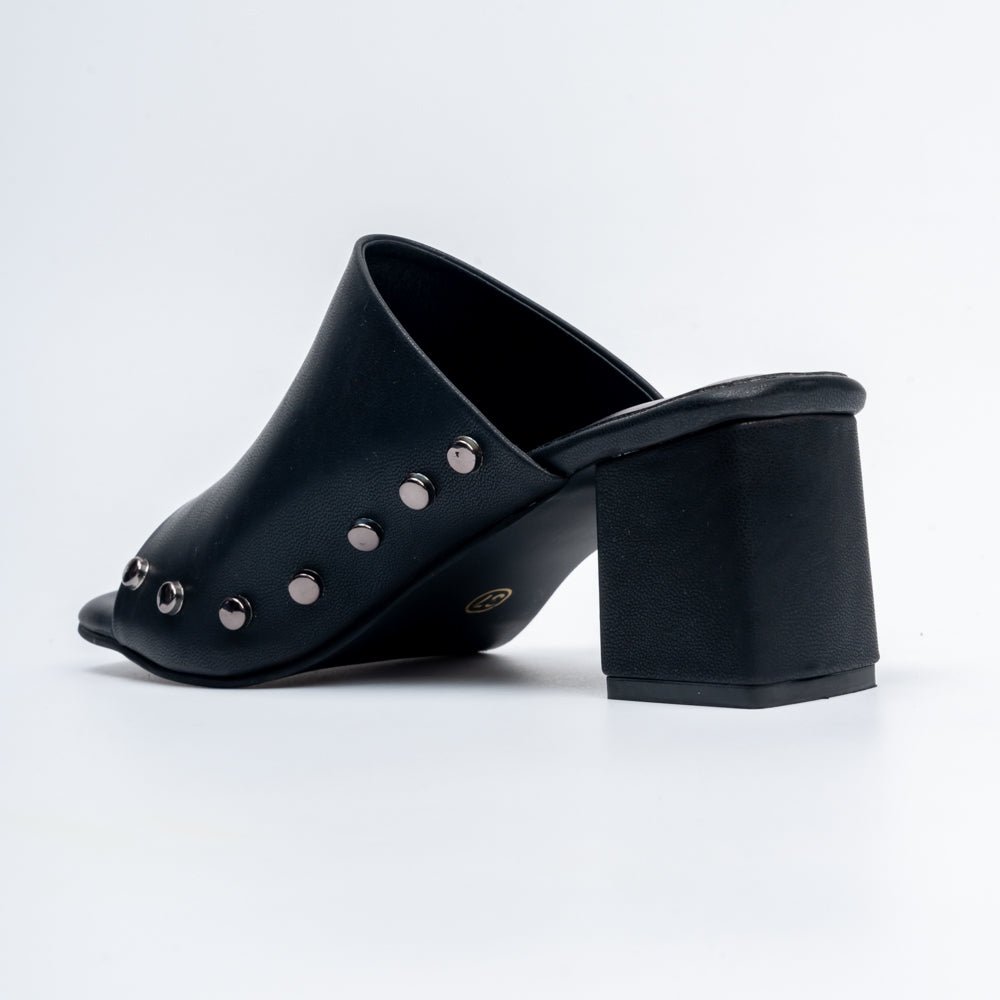 Stud Story - Black Block Heel Mules - view 6