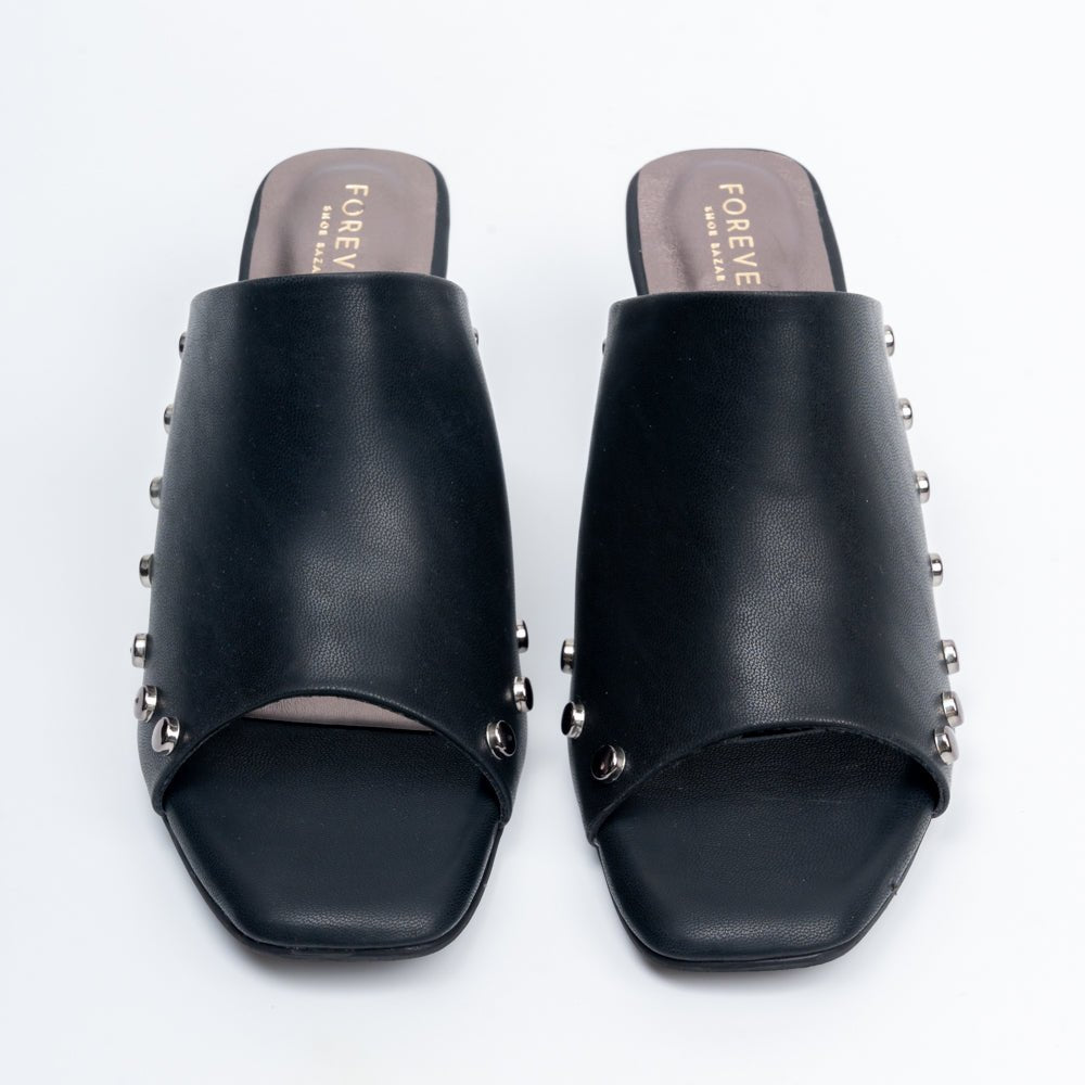 Stud Story - Black Block Heel Mules - view 4