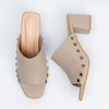 Stud Story - Beige Block Heel Mules