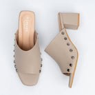 Stud Story - Beige Block Heel Mules - view 5