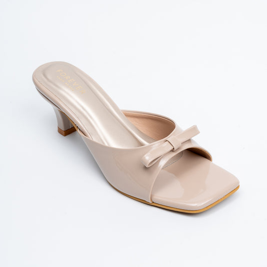 Bow Bliss - Khaki Kitten Heels