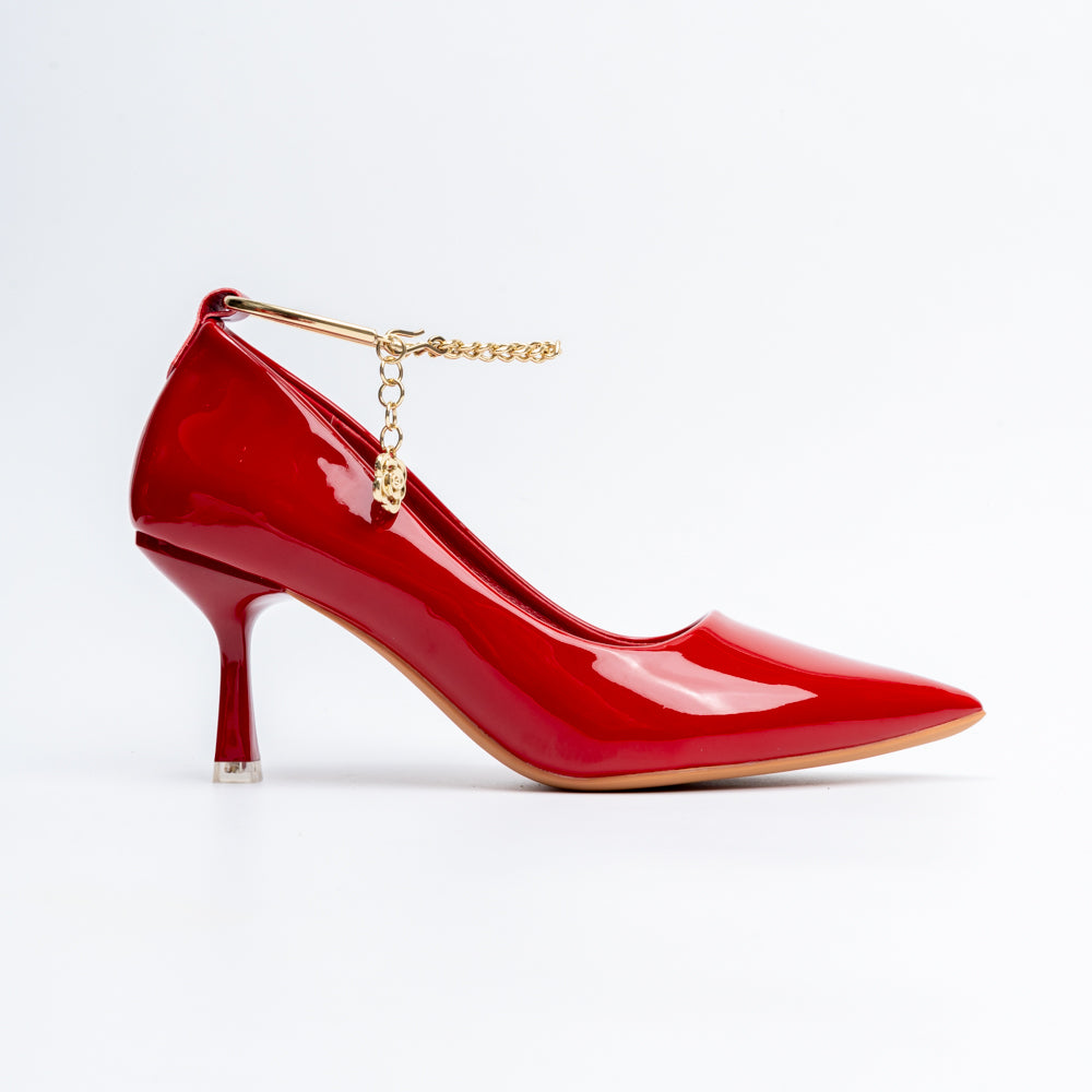 Scarlet Charm - Red Ankle Chain Pumps - view 2