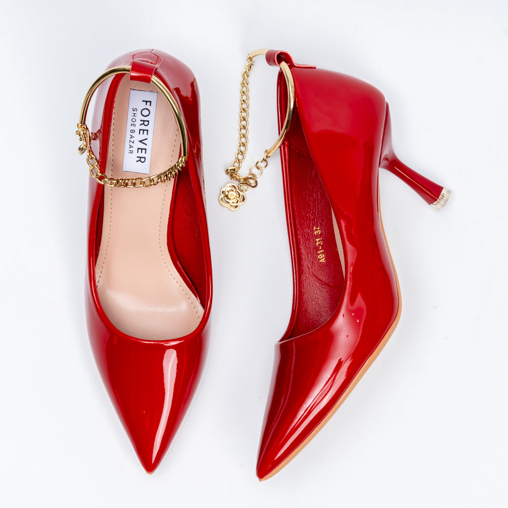 Scarlet Charm - Red Ankle Chain Pumps - view 5