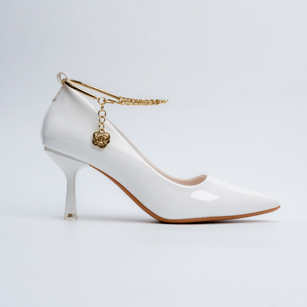 Scarlet Charm - White Ankle Chain Pumps - view 2
