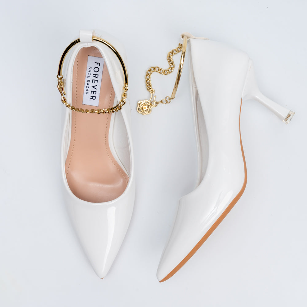 Scarlet Charm - White Ankle Chain Pumps - view 5