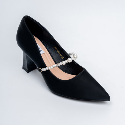 Ivory Charm - Black Block Heel Pumps