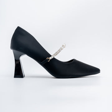 Ivory Charm - Black Block Heel Pumps