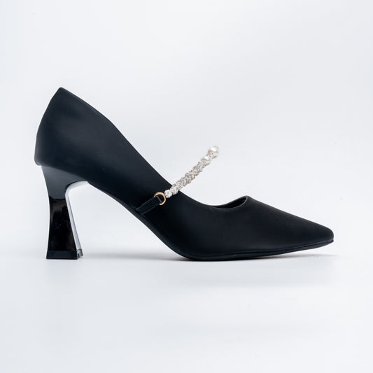 Ivory Charm - Black Block Heel Pumps