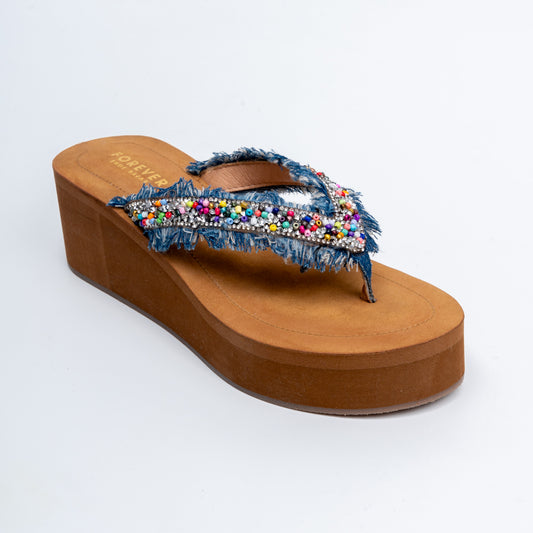 Boho Beaded - Blue Platform Slip-On