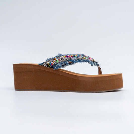 Boho Beaded - Blue Platform Slip-On