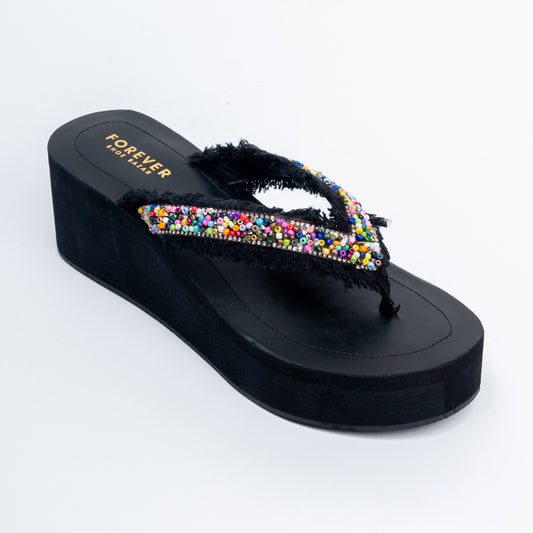 Boho Beaded - Black Platform Slip-On