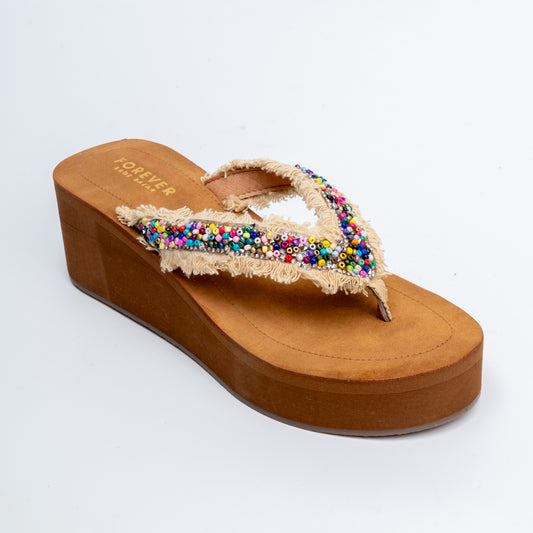 Boho Beaded - Beige Platform Slip-On