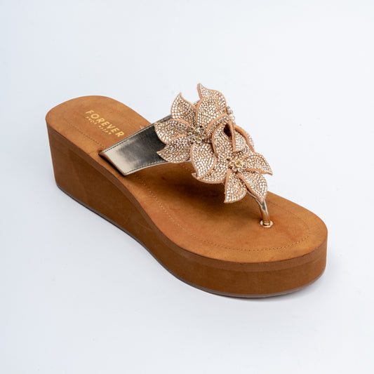 Blossom Rhinestone - Gold Platform Slip-On