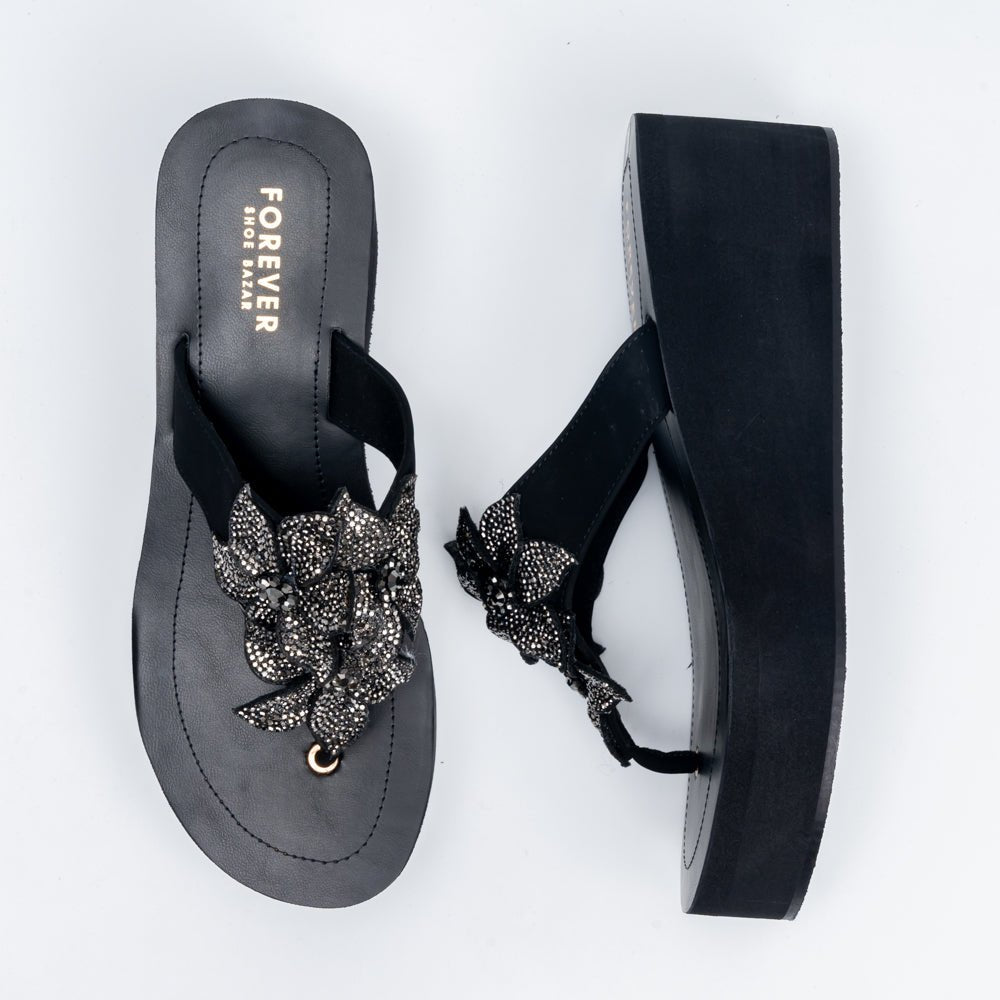 Blossom Rhinestone - Black Platform Slip-On - view 3